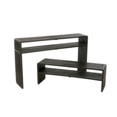CONSOLE TABLE WITH SHELF BLACK RECYCLE TEAK SET OF 2     - CAFE, SIDE TABLES